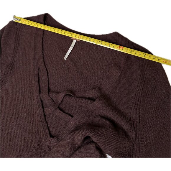 Free People Crisscross Tunic Sweater Small Mocha Brown Boho Long Sleeve - Picture 7 of 9